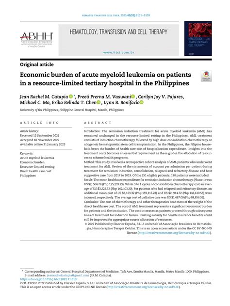 Economic burden of acute myeloid leukemia on patients in a .
